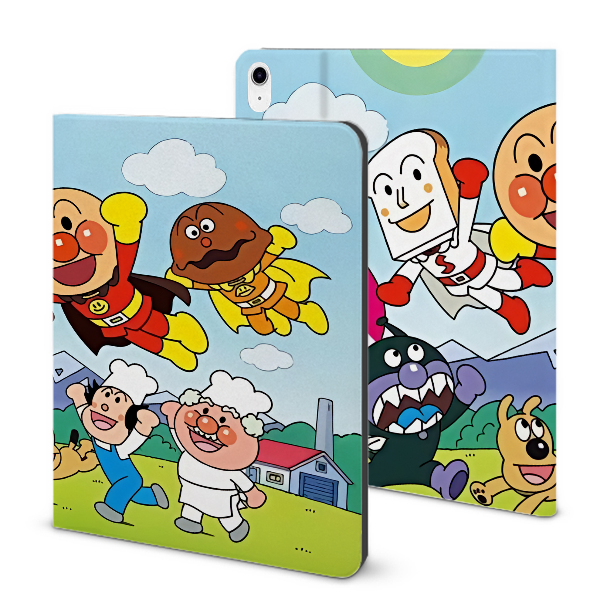 （画像用） アンパンマン Anpanman IPad ケース ブック型 PUレザー TPU 耐衝撃 軽量 薄型 ペン収納なし 全面保護 IPad 各モデル対応